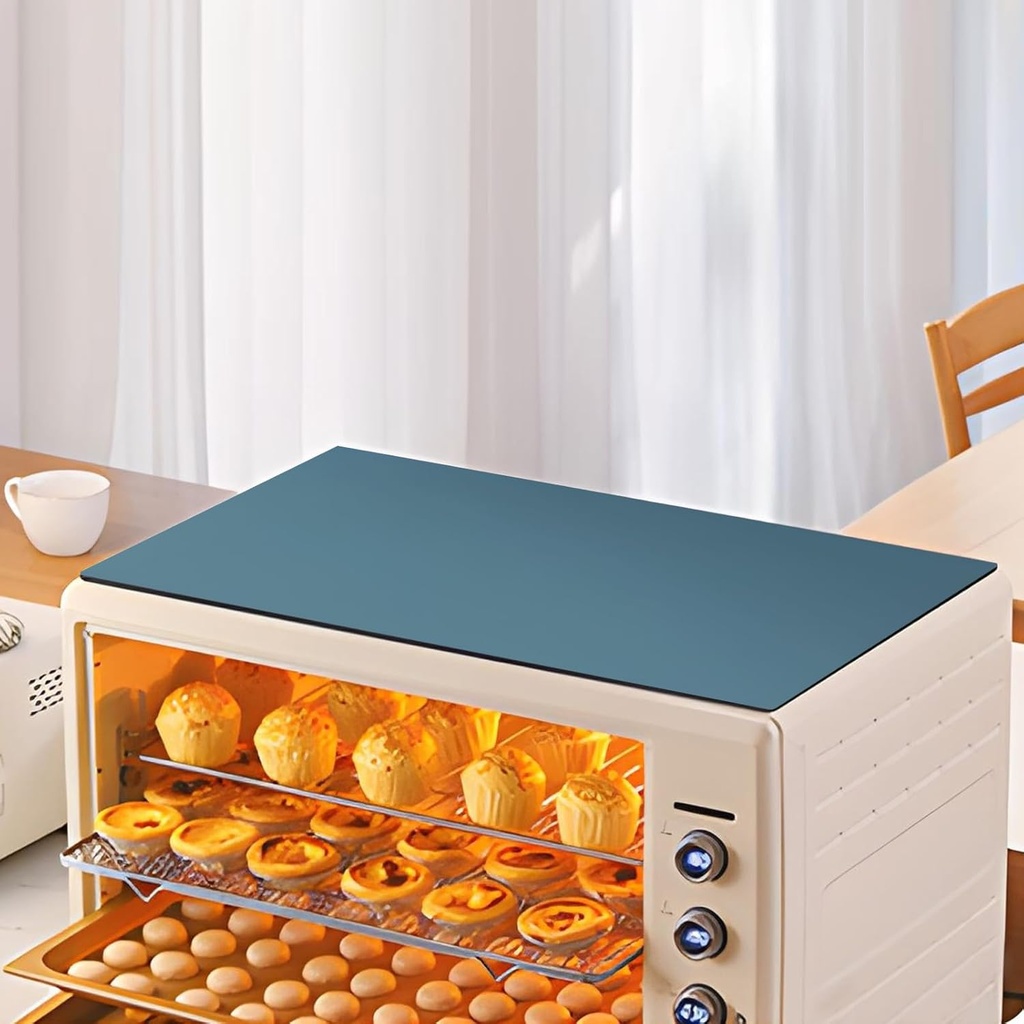 Microwave Top Cover Mat, Dustproof Non-Slip Oven Mat, Cuttable Heat Resistant Kitchen Counter Protector Mat (Blue, 24''x24'')