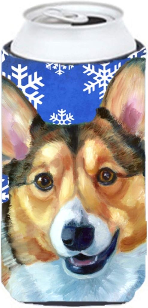 Caroline's Treasures LH9588TBC Corgi Winter Snowflakes Holiday Tall Boy Hugger Can Cooler Sleeve Hugger Machine Washable Drink Sleeve Hugger Collapsible Insulator Beverage Insulated Holder