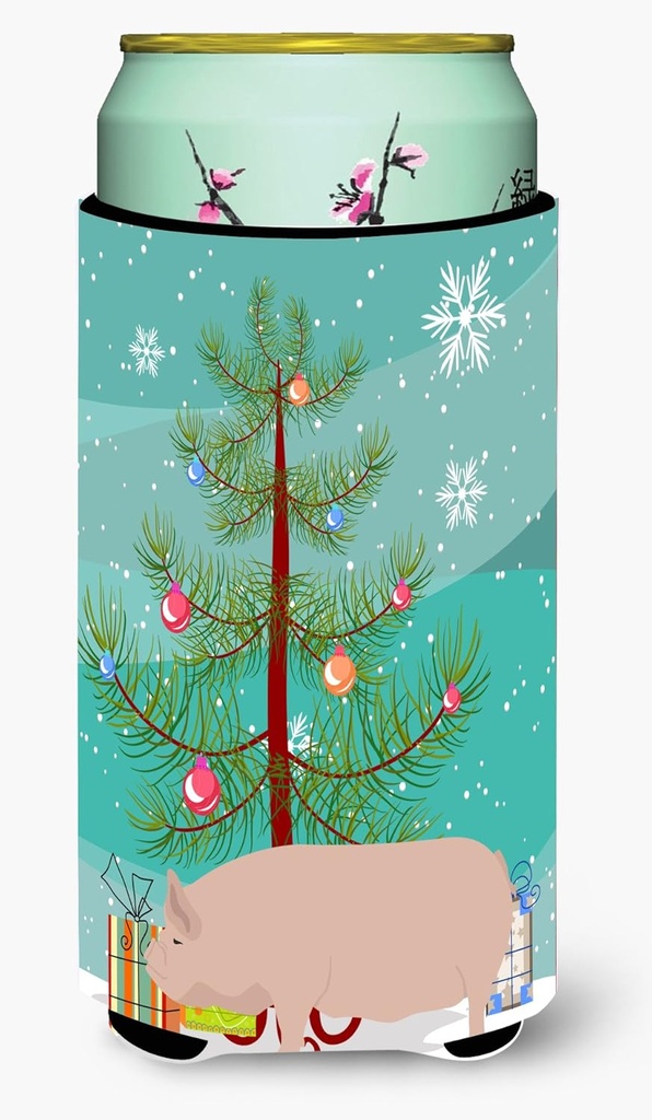 Caroline's Treasures BB9304TBC Welsh Pig Christmas Tall Boy Hugger, Teal Can Cooler Sleeve Hugger Machine Washable Drink Sleeve Hugger Collapsible Insulator Beverage Insulated Holder