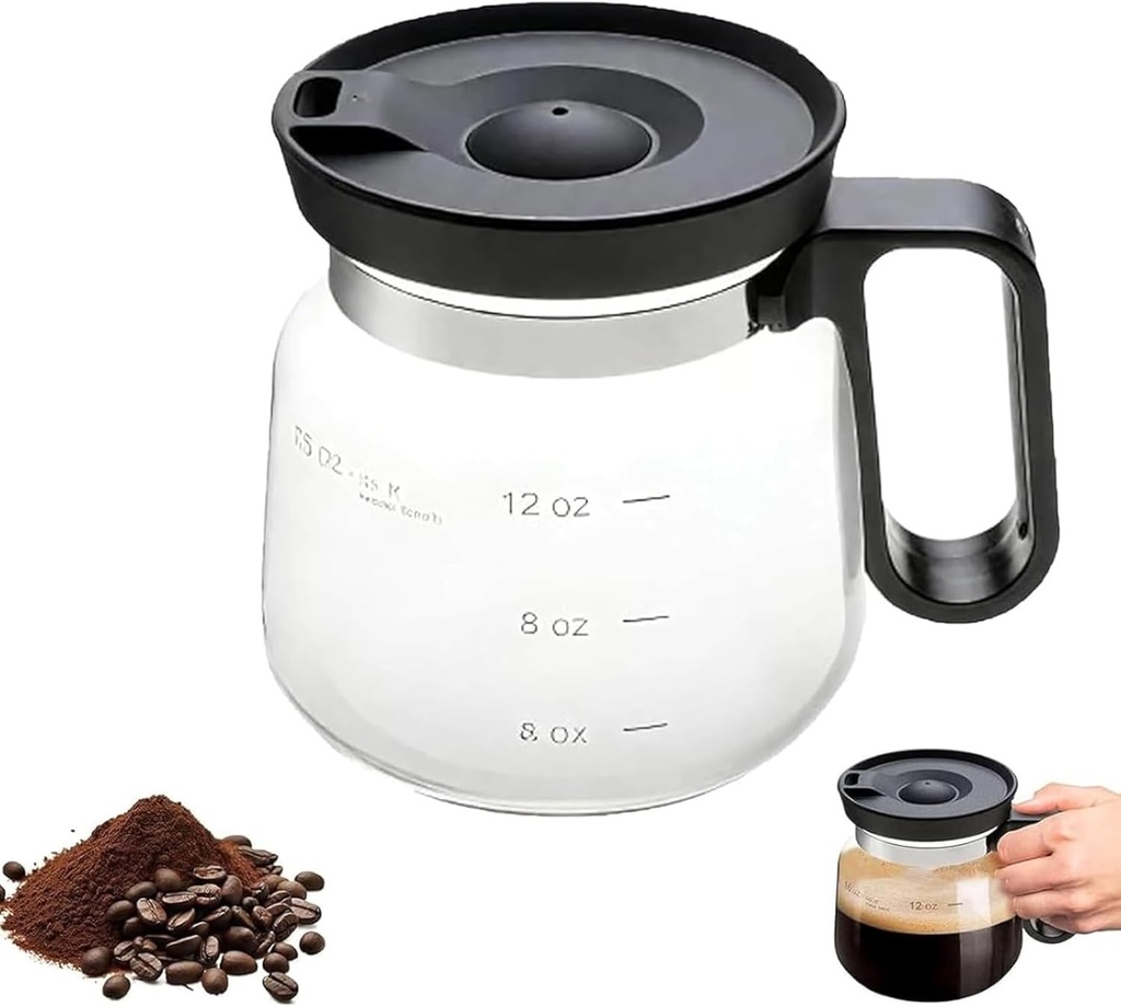 16 Oz Glass Coffee Mug – Coffee Pot Style, Heatproof Large Capacity, Comes with a Straw-Type Travel Lid For Coffees, Teas, Chocolate (1)