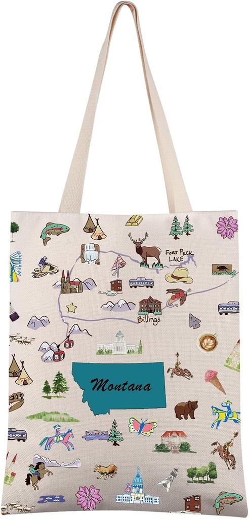 FEELMEM Montana Travel Gift Montana Vacation Canvas Tote Bag Montana Trip Souvenir Shoulder Bag Montana Merchandise