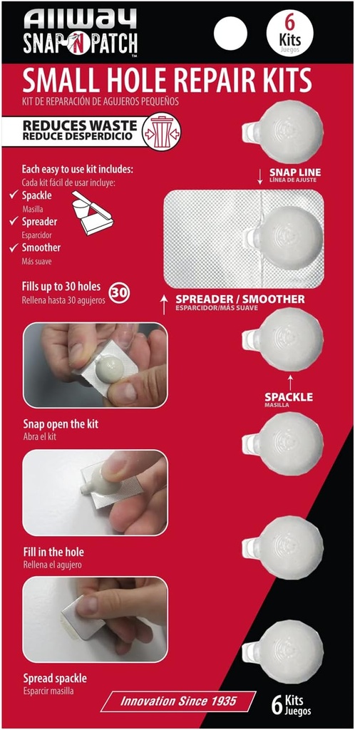 ALLWAY SNP6 Small Hole Filler Repair Kit Multipack, Includes 6 Pods
