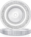 Elsjoy 6 Pack 10 Inch Large Glass Dinner Plate, Clear Round Serving Plate Vintage Embossed Dinnerware for Salad, Pasta, Fruits
