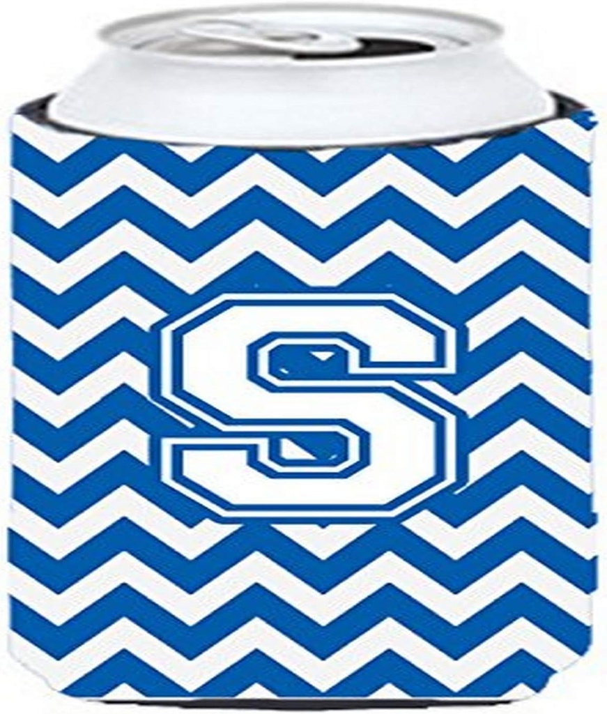 Caroline's Treasures CJ1045-STBC Letter S Chevron Blue and White Tall Boy Hugger Can Cooler Sleeve Hugger Machine Washable Drink Sleeve Hugger Collapsible Insulator Beverage Insulated Holder