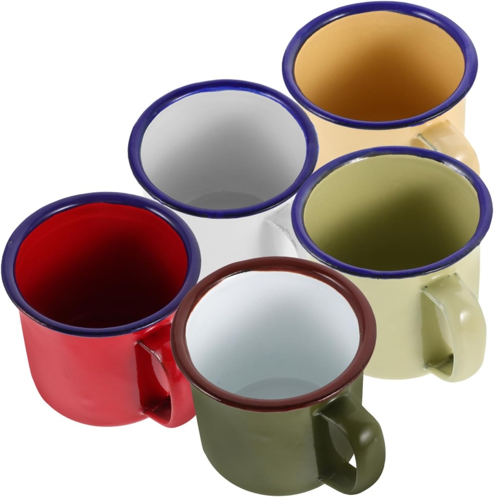 Cabilock 5pcs Retro Enamel Tea Cups Multi Color Mugs for Coffee Tea Milk Iced Beer for Home Camping Picnics Parties and Fishing Easy to Clean and Comfortable Grip