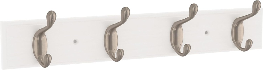 FRANKLIN BRASS Casual Curve Wall Mounted Pure White 16 in. Coat Rack, 4 Nickel Hooks, B46717K-PMN-C