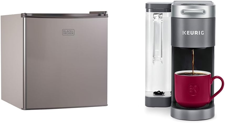 BLACK+DECKER BCRK17V Compact Refrigerator Energy Star Single Door Mini Fridge with Freezer & Keurig® K-Supreme Single Serve K-Cup Pod Coffee Maker, MultiStream Technology, Gray