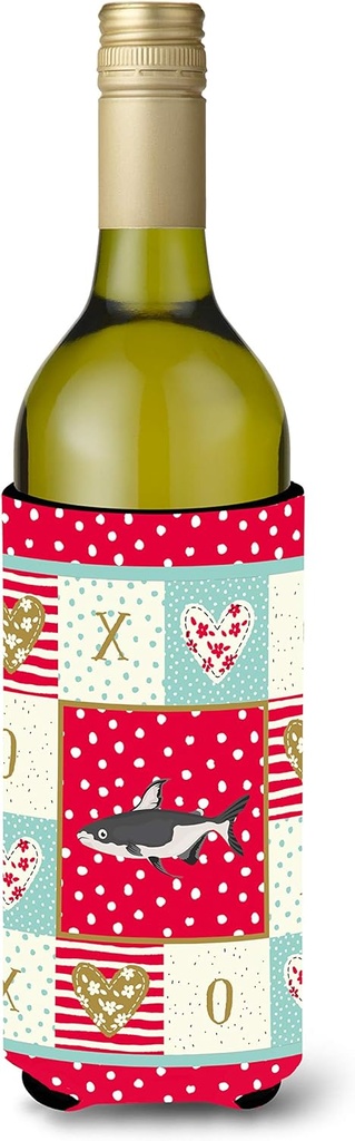 Caroline's Treasures CK5482LITERK Iridescent Shark Love Wine Bottle Hugger, Red Bottle Cooler Sleeve Hugger Machine Washable Collapsible Insulator Beverage Insulated Holder