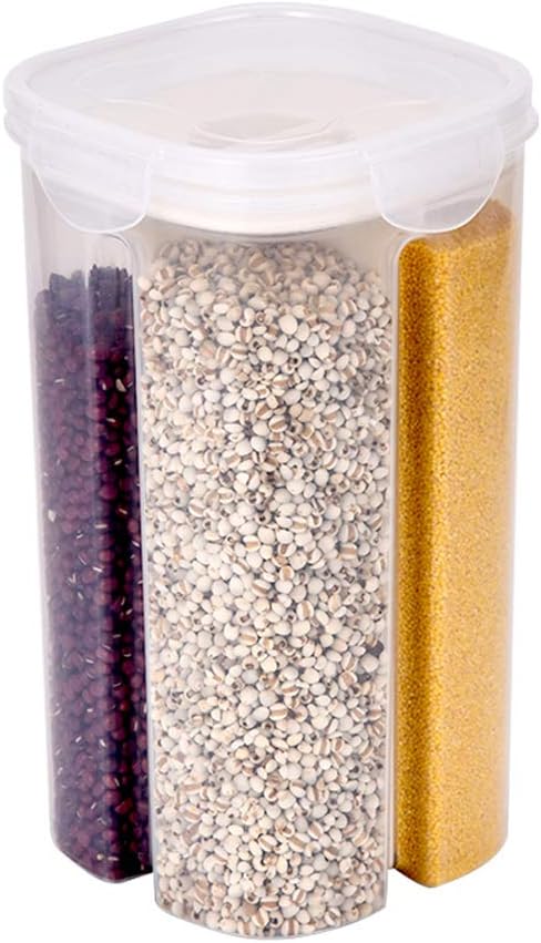 Airtight Food Storage Container, Clear Kitchen Cereal Storage Containers with Airtight Food Lids and Compartments Ideal for Cereal Candy Snacks, 3L