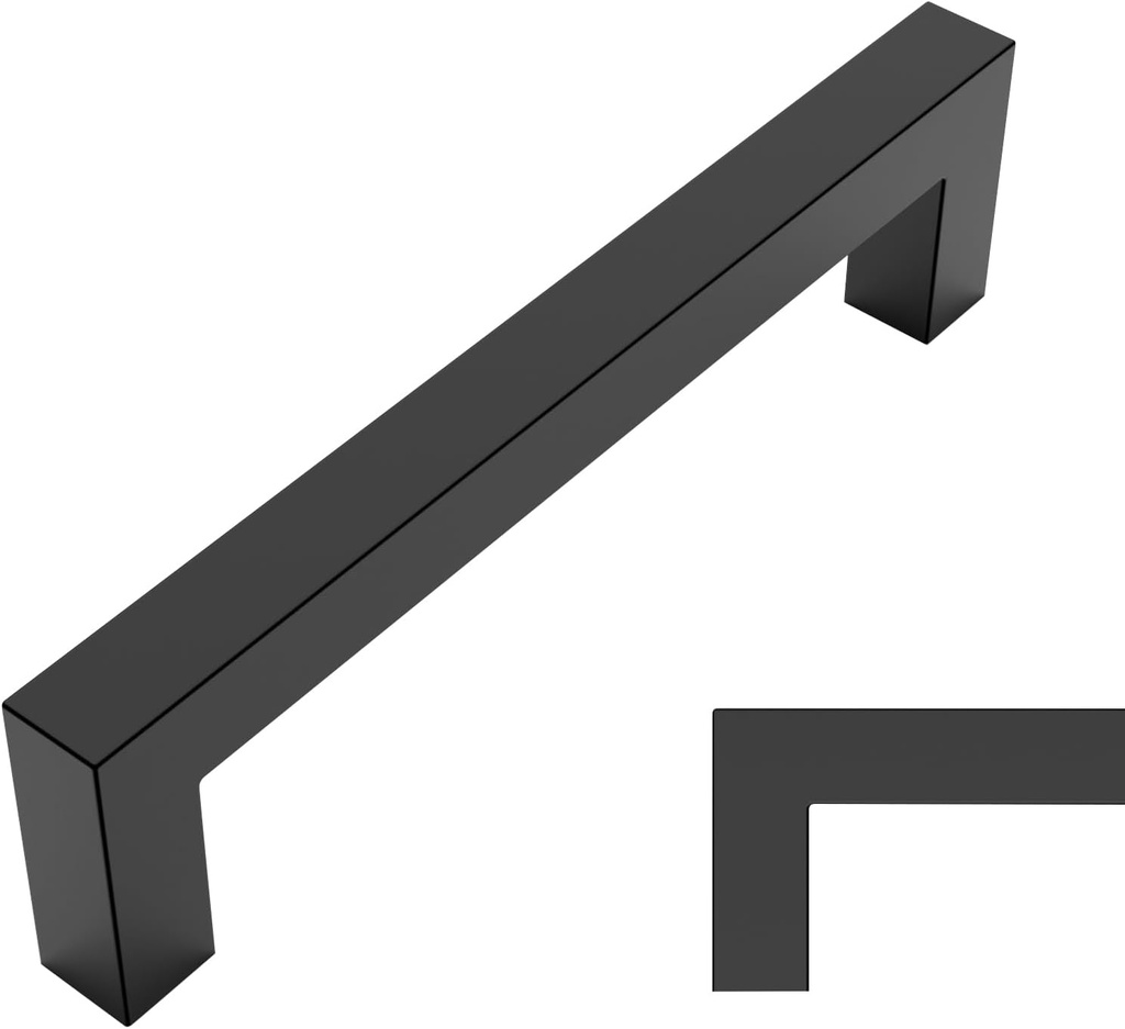 Amerdeco 10 Pack Matte Black Cabinet Pulls 5 Inch(128mm) Hole Centers Kitchen Cabinet Handles Cabinet Hardware Cupboard Handles Square Drawer Pulls SH0004