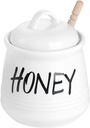 HAOTOP Porcelain Small Honey Jar with Lid and Honey Dipper 12oz (White)
