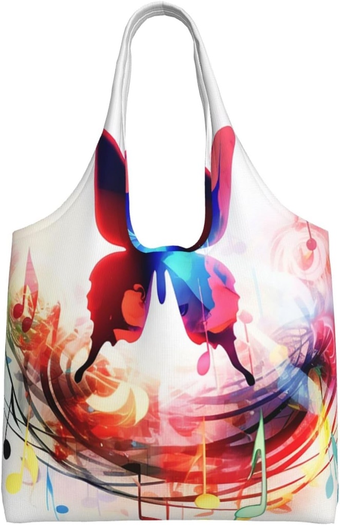 Music Butterfly Canvas Tote Bag Reusable Grocery Bags Shopping Bags Large Canvas Bags with Handles