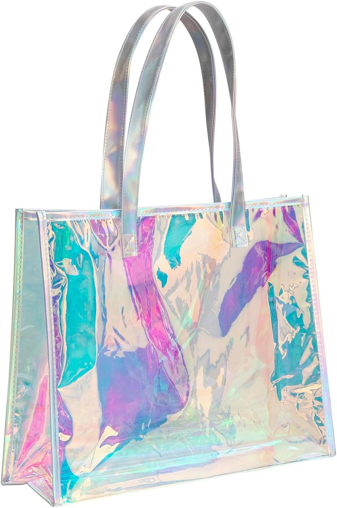 Muka Holographic Tote Bags PU Handle, Wedding Present Bags, Sports, Office, Travel Storage Bag-14.5"x11.5"x4.7"