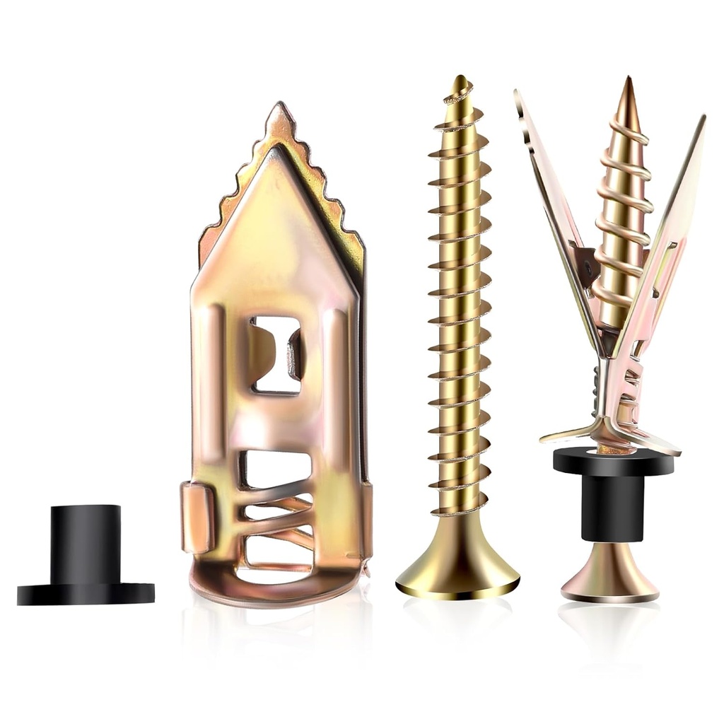 100Pcs Upgraded Self Drilling Drywall Anchors with Screws Kit(50 Manganese Sheetrock Anchors (0.47X1.18inch), 50 Zinc Plated Screws, 50 Wahser), Metal Expansion Anchors for Wall Decors, No Drill Hole