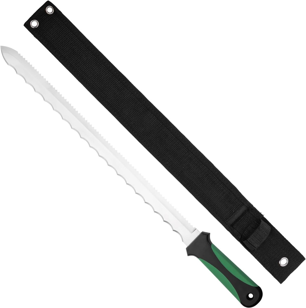 Insulation Knife - Sod Cutter Knife: Stainless Steel 15.1-Inch Sharp Blade, Double Side Utility Lawn Repair Saw with Nylon Sheath (Green)