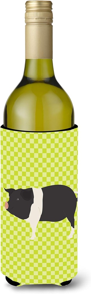 Caroline's Treasures BB7765LITERK Hampshire Pig Green Wine Bottle Hugger Bottle Cooler Sleeve Hugger Machine Washable Collapsible Insulator Beverage Insulated Holder