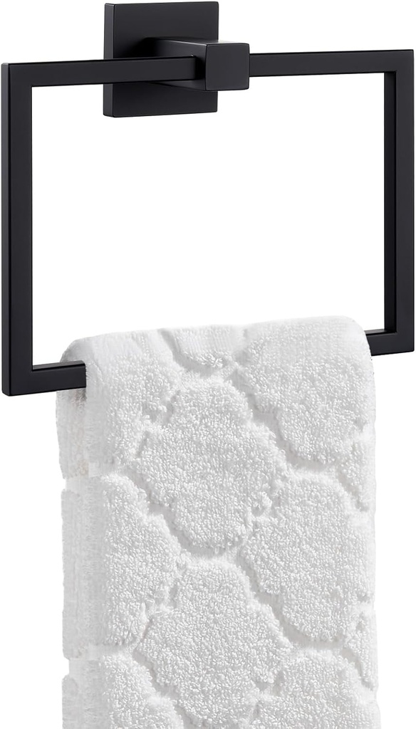 Suyar Matte Black Towel Ring, SUS 304 Stainless Steel Hand Towel Holder for Bathroom Restroom, Wall Mounted
