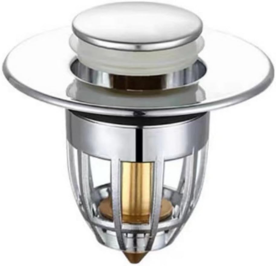 Sink Drain Strainer, Pop Up Bathroom Sink Stopper Drain Hair Catcher with Anti-Clogging Filter Basket, Stainless Steel Silver 1 pcs