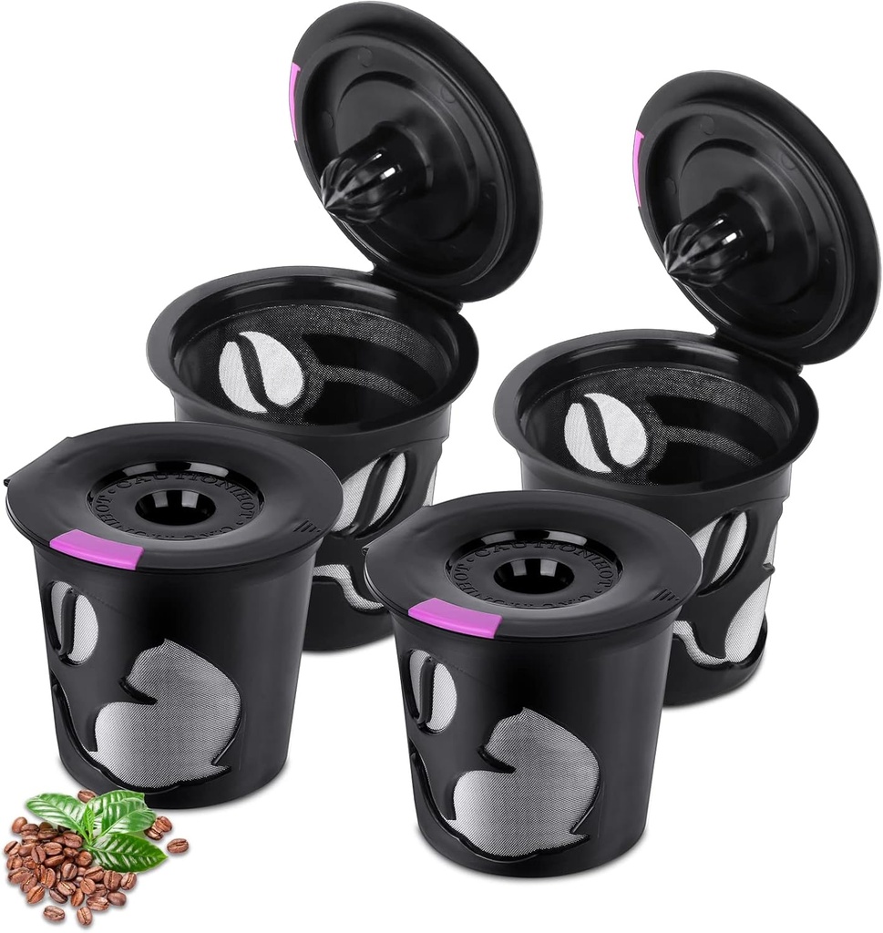 Reusable K Cups for K-Mini/K-Duo/K-Slim, 4 Pack Reusable Coffee Pods for K-eurig, BPA Free Refillable Single K Cups for K-eurig 1.0 & 2.0 Series