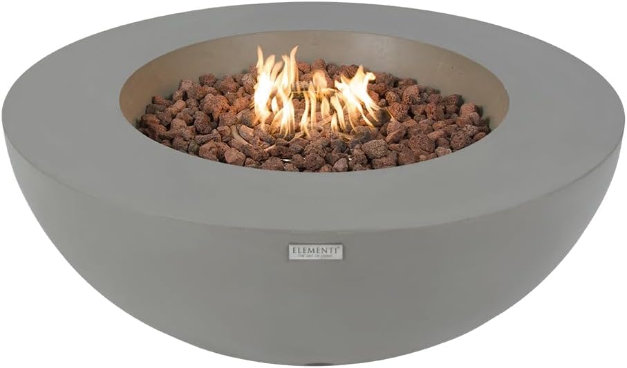 Elementi Lunar Bowl Concrete Fire Pit 42" x 42" Outdoor Patio Firepit Includes Lava Rocks Modern Fire Pits & Outdoor Fireplaces for Garden, Deck, Indoor & Outdoor Heating
