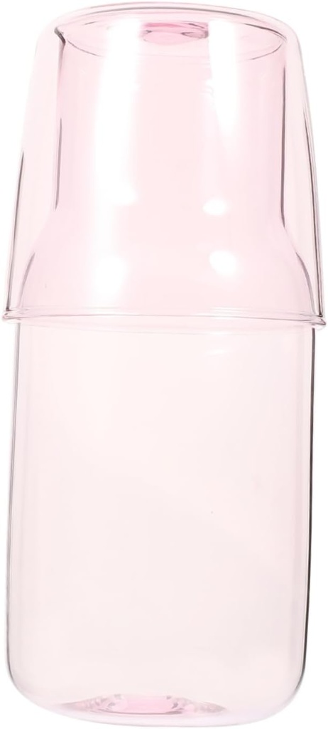 1set Desktop Glass Carafe Set High Borosilicate Bedside Water Pitcher Cup Elegant Drinking Accessory for Home and Office Use Pink Design for Juice and Beverages