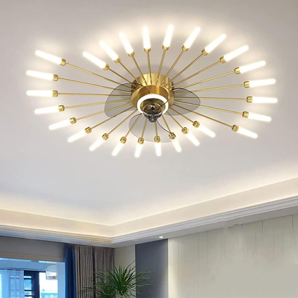26-Light Linear Simple Ceiling Fans with Lights, Gold Flush Mount Ceiling Fan with Lights and Remote, 3 Wind Speeds Low Profile Ceiling Fan for Bedroom, Dining Room and Kitchen Black