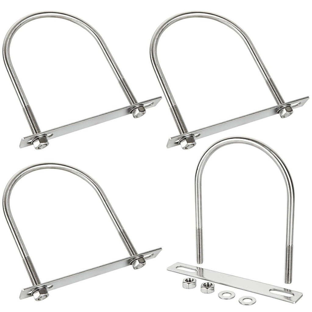 4Pack Square U-Bolts 4-1/2"(115mm) Inner Width, 304 Stainless Steel U Bolts M10 with Washers & Nuts for Replacement Parts and Accessories for Ski Boat, Fishing Boat or Sailboat Trailer
