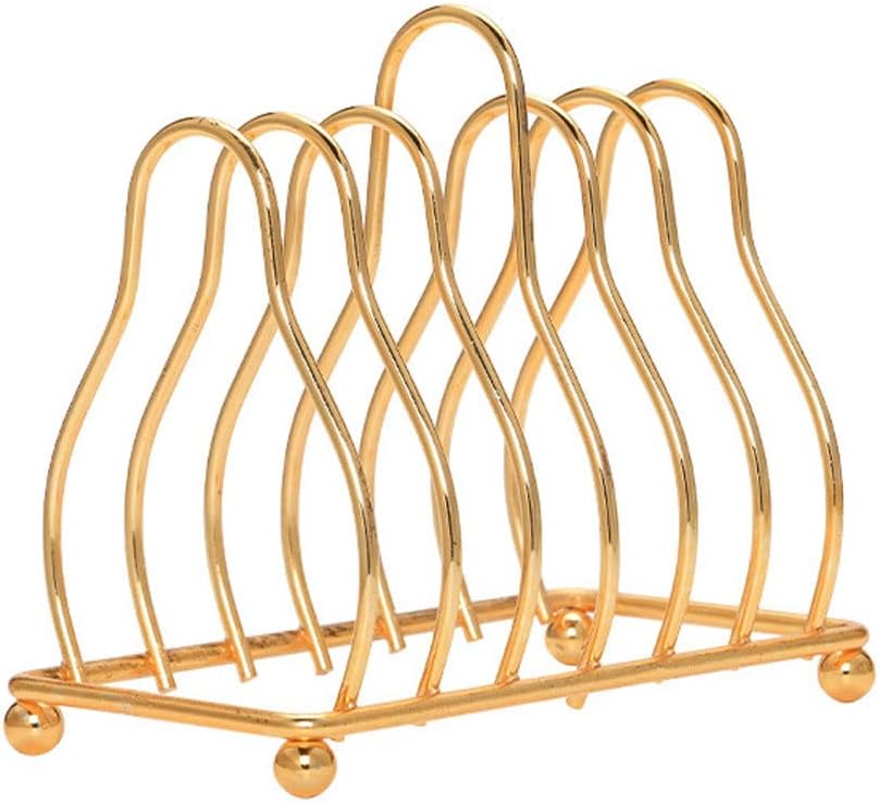Teensery Iron Metal Plate Organizer Dish Rack Pot Cup Lid Drying Storage Holder Stand for Home Kitchen Cabinet, 6 Slots (Gold)