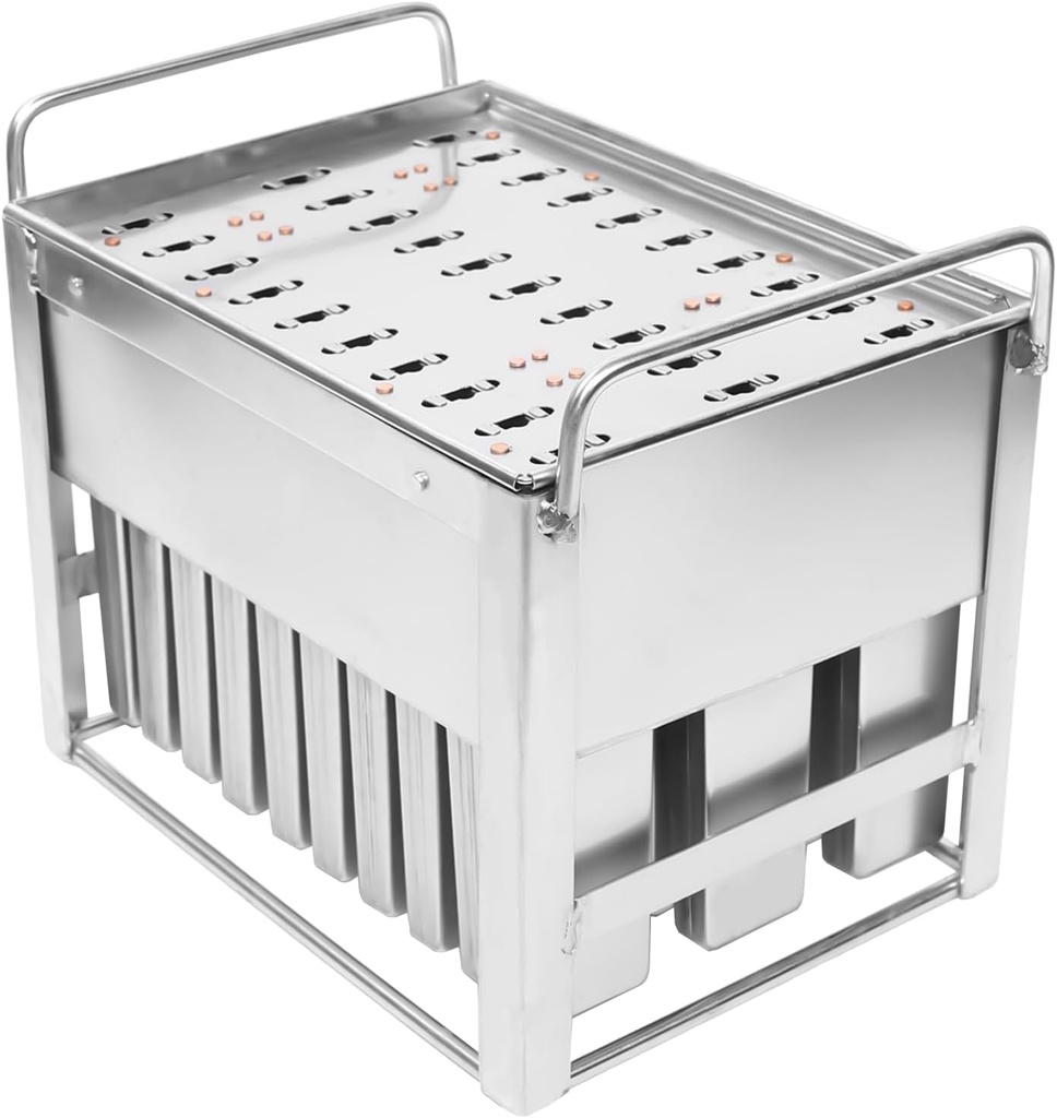 Commercial Popsicle Pop Molds, 30 PCS Stainless Steel Homemade Ice Cream Molds with Three Slot, Fast Freezing Ice Lolly Ice Cream Maker Mold Stick Holder with Lid