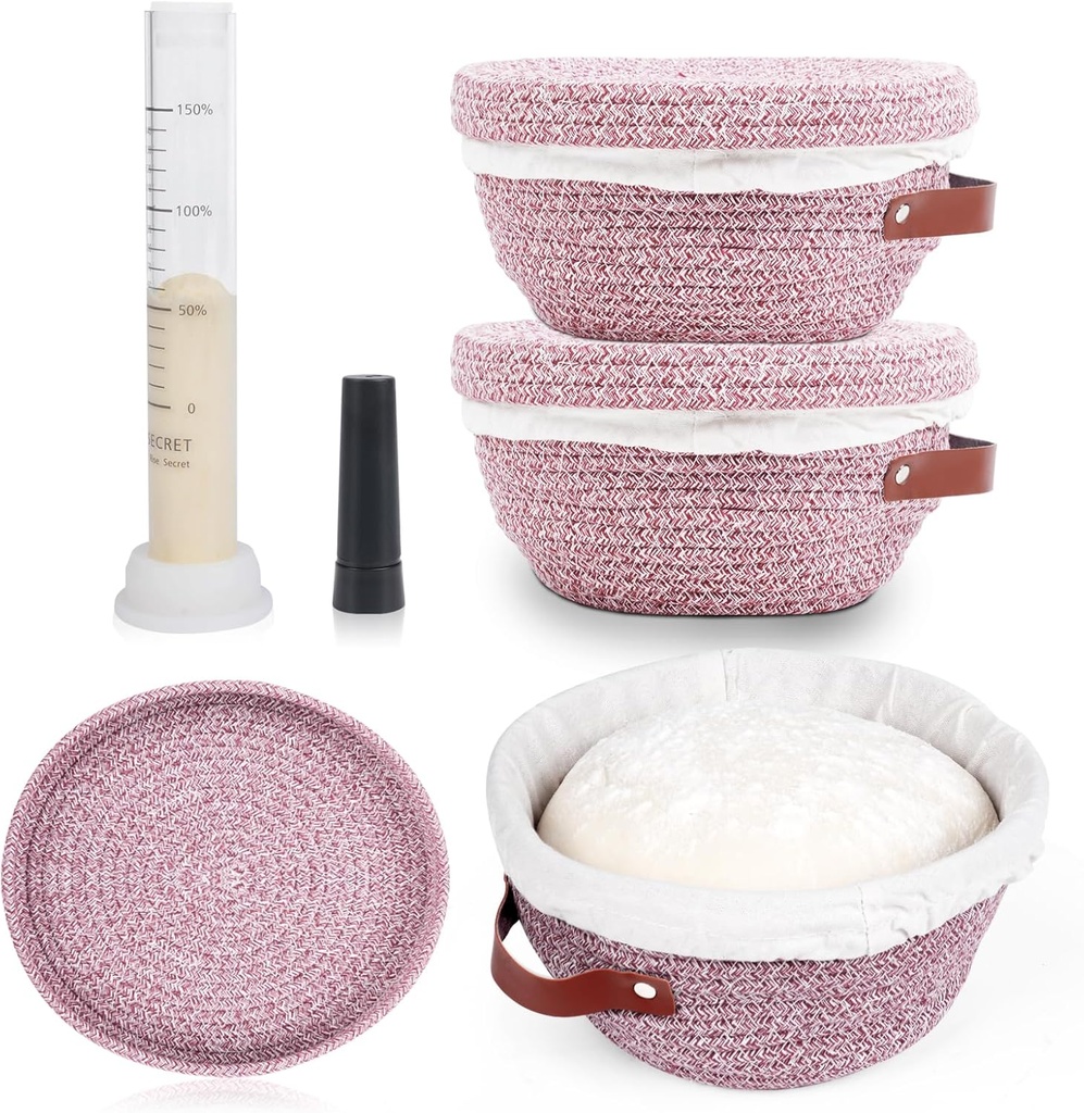 Stackable Cotton Banneton Proofing Basket Set, With Pro Sourdough Aliquot Jar for Rise Tracking – 2 x 10 inch Oval Bread Basket, Sourdough Baking Tools for Artisan Bread Makers