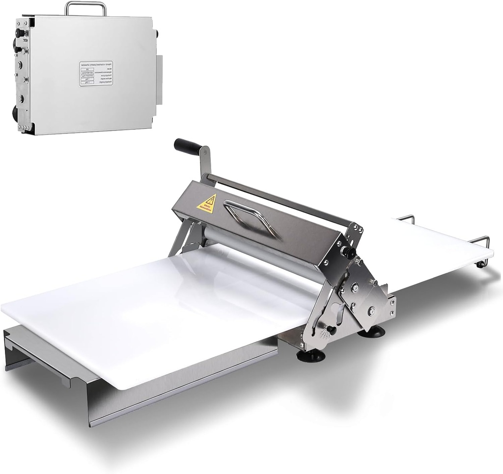 New Upgraded 15.5" Folding Dough Sheeter, Thickness Adjustable Manual Dough Roller, Machine Stainless Steel Sheeter, Baking Pastries and Bread, for Home and Commercial Bakeries