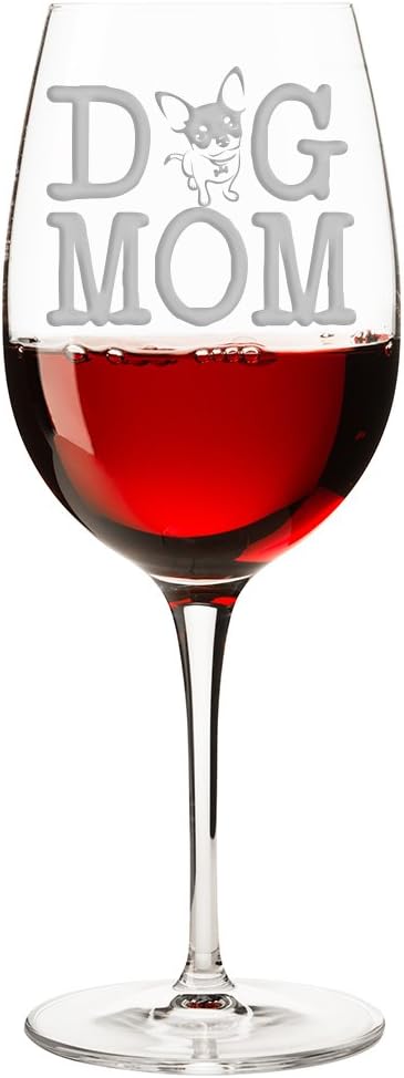 Dog Mom Chihuahua Engraved 18-ounce Wine Glass