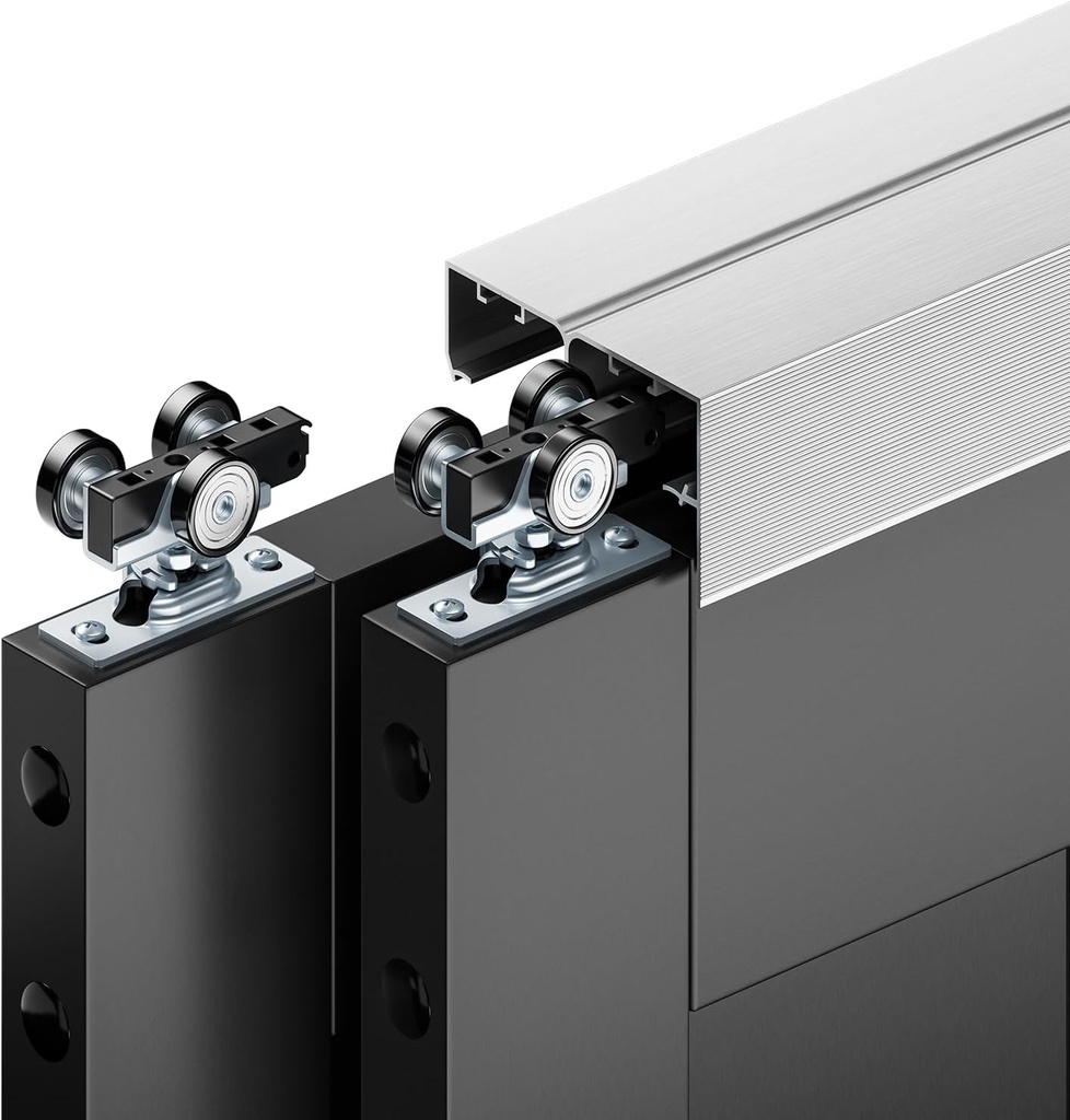 4FT Bypass Door Hardware, Closet Door Track Kit, Top-Mounted Style, Made of Heavy Duty Aluminum, Smoothly and Quietly, for 2 Doors System - Fit Min Door Panel Width of 24.5in, Silver