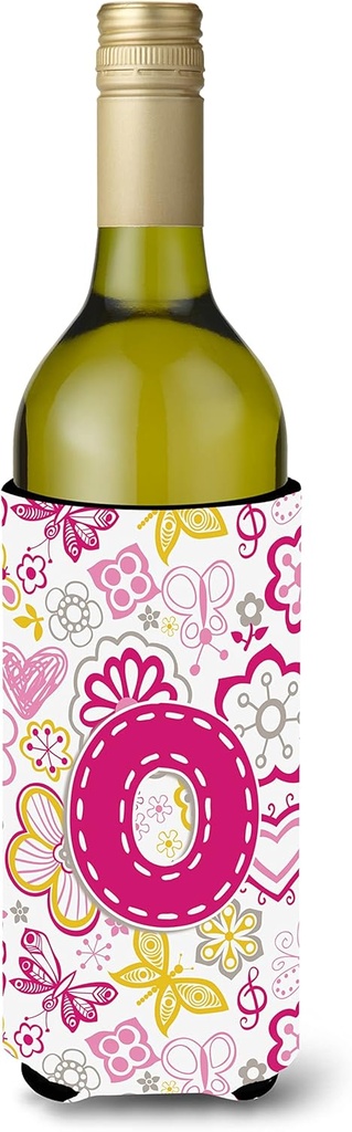 Caroline's Treasures CJ2005-OLITERK Letter O Flowers and Butterflies Pink Wine Bottle Hugger Bottle Cooler Sleeve Hugger Machine Washable Collapsible Insulator Beverage Insulated Holder
