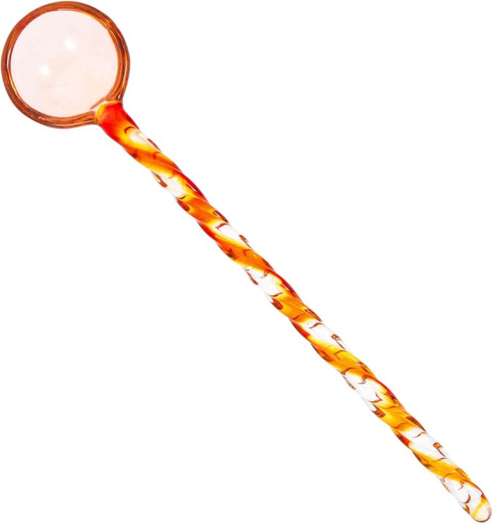 DECHOUS Glass Stirring Spoon with Smooth Round Head Long Handle Kitchen Mixing Spoon for Coffee Tea Dessert Ice and Cocktails Polished Heat Resistant Glass Bar Accessory