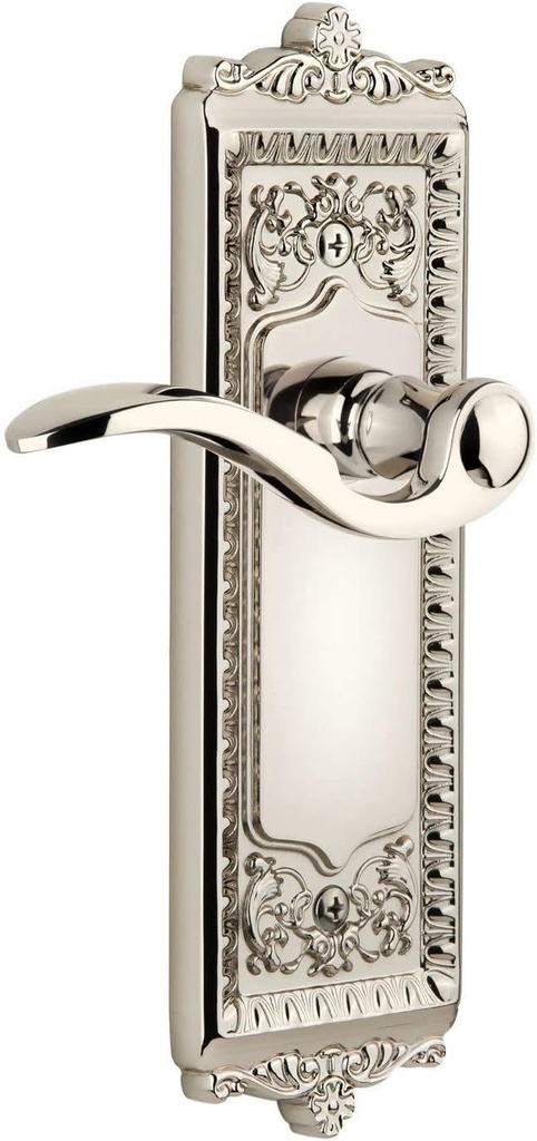 Grandeur WINBEL_PSG_234 Windsor Solid Brass Rose Right Handed Passage Door Lever Set with Bellagio Lever and 2-3/4" Backset - Polished Nickel