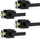 4 Pack Black Door Handles Interior, Passage Door Levers for Hallway&Closet, Interior Closet Door Knobs Heavy Duty Square Non-Locking Handlesets(2.0lb), Reversible for Left&Right Sided Doors