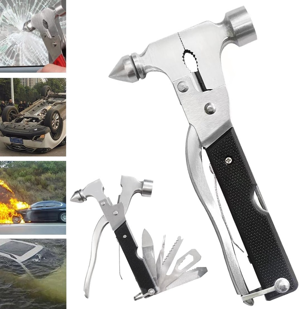 Car Safety Hammer Glass Breaker,Emergency Escape 12-in-1 Car Stainless Steel Hammer Multi-Tool, Vehicle Tool Kit, Outdoor Rescue Camping Emergency Essentials - Suitable for Men, Women