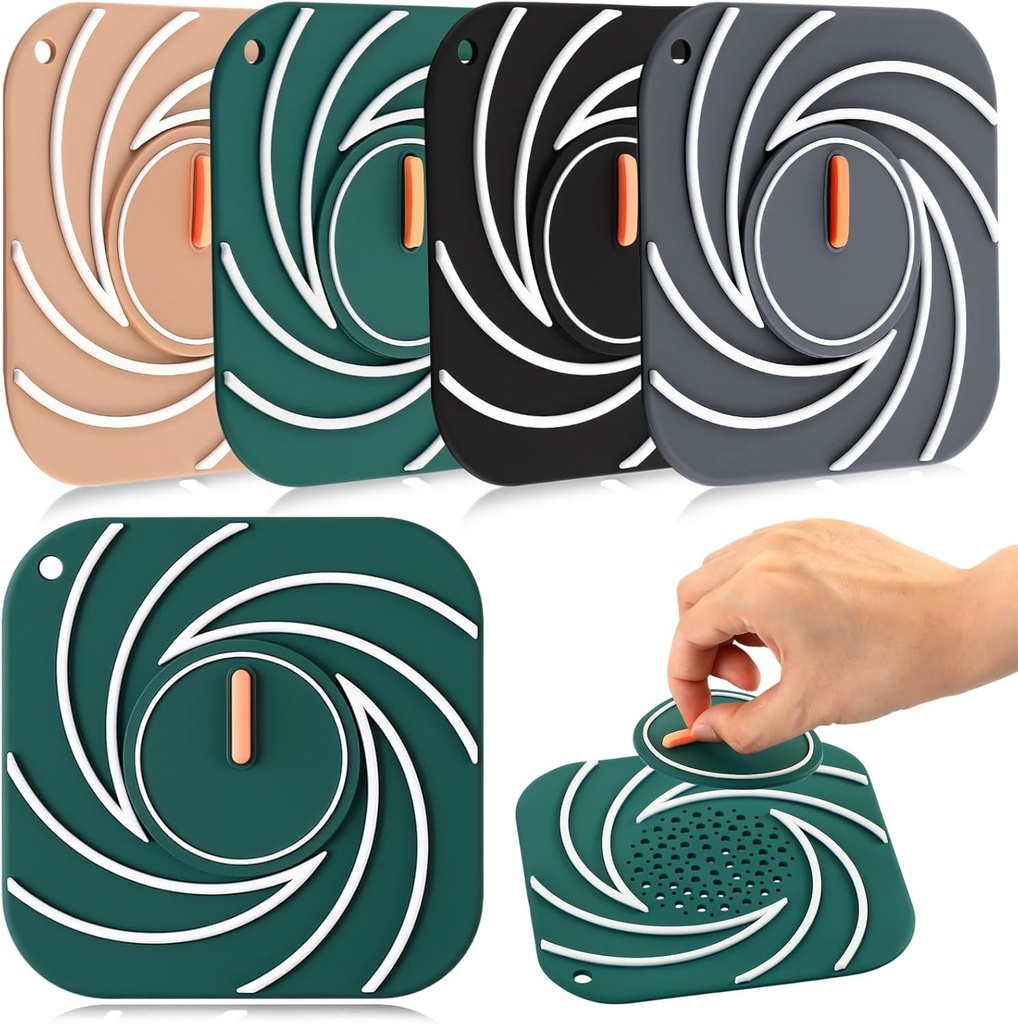 Yinkin 4 Pcs 2 in 1 Silicone Drain Stoppers 6 Inches Large Bathtub Drain Plug Hair Catcher Flat Suction Cover for Kitchen Bathroom Tub and Laundry Floor Accessories(Gray, Green, Khaki, Black)