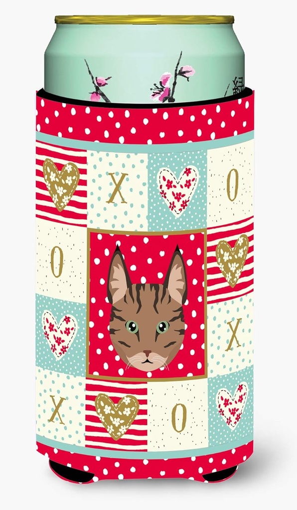 Caroline's Treasures CK5149TBC Pixie Bob Cat Love Tall Boy Hugger, Red Can Cooler Sleeve Hugger Machine Washable Drink Sleeve Hugger Collapsible Insulator Beverage Insulated Holder