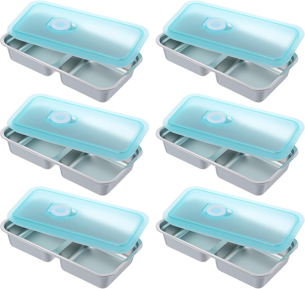 Grab and Go Snack Containers, 6PCS Stainless Steel Double Compartment Snack Container, Dishwasher-Reusable Leak-Proof Snackle Box Container with Lids for Travel, Picnics, and School Lunches