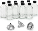 10 Pack, 4 oz Small Clear Glass Bottles w/Lids & 3 Stainless Steel Funnel - 120ml Boston Round Sample Bottle for Potion, Juice, Ginger Shot, Wellness, Oils, Whiskey, Liquids - Leakproof Travel Bottle