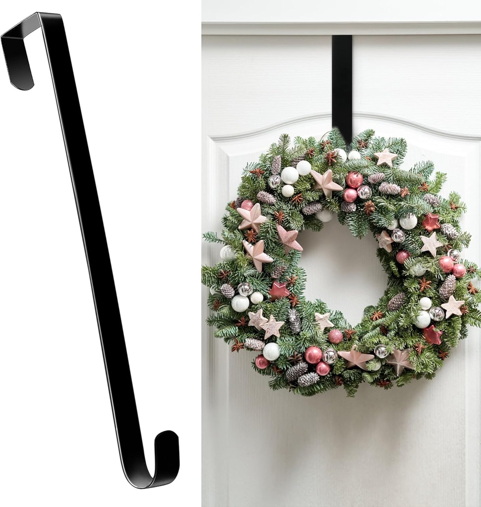 HOOSUN Wreath Hangers for Front Door,12" Wreath Hook Holder,Over The Door Hooks Hanger,Metal Garland Hangers Hook for Christmas Decorations Porch Decor Valentines Day Decorations