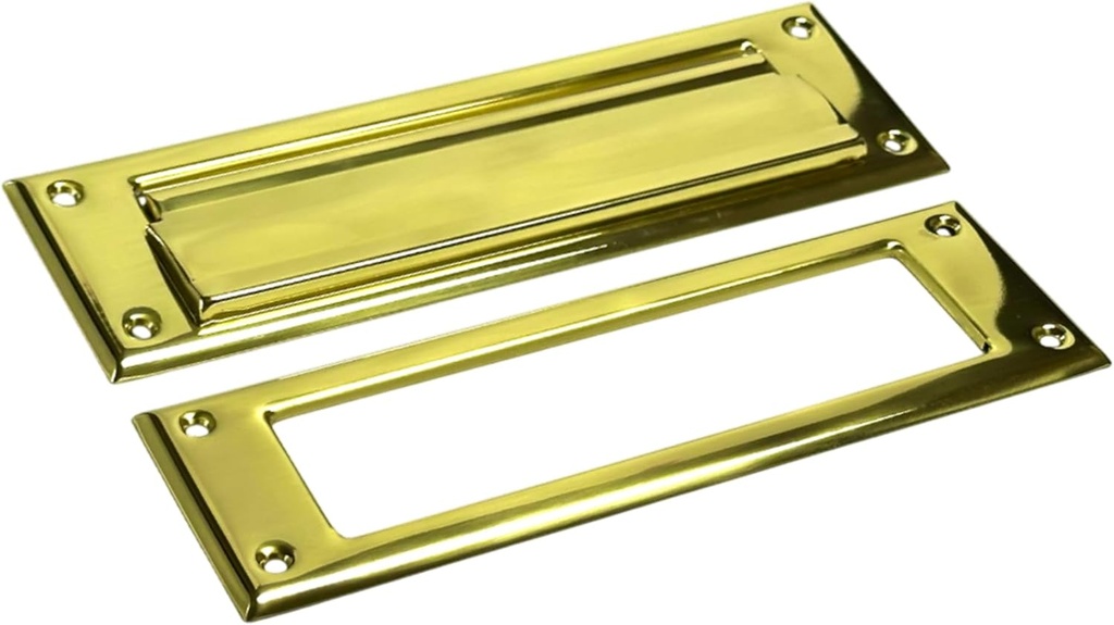 QCAA Solid Brass Mail Slot, with Solid Brass Interior Frame, 13" x 3.625", Polished Brass, 1 Pack, Made in Taiwan