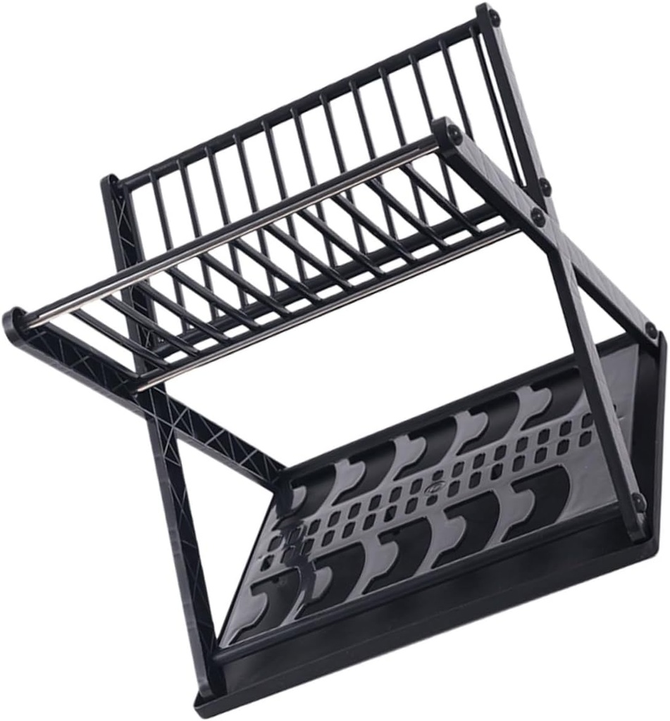 Multifunctional Small Kitchen Plate Drain Rack Tabletop Dish Drying Rack with Large Capacity Easy to Disassemble Black Cutlery and Dishware Storage Organizer for Healthy Vertical