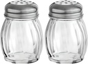 OCS Parts 3.5-Inch Glass Shakers with Chrome Plated Perforated Lids | 2-Pack | Grated Cheese, Chili and Red Pepper Shakers for Home Kitchens, Delis, Restauarants, and Pizza Parlors