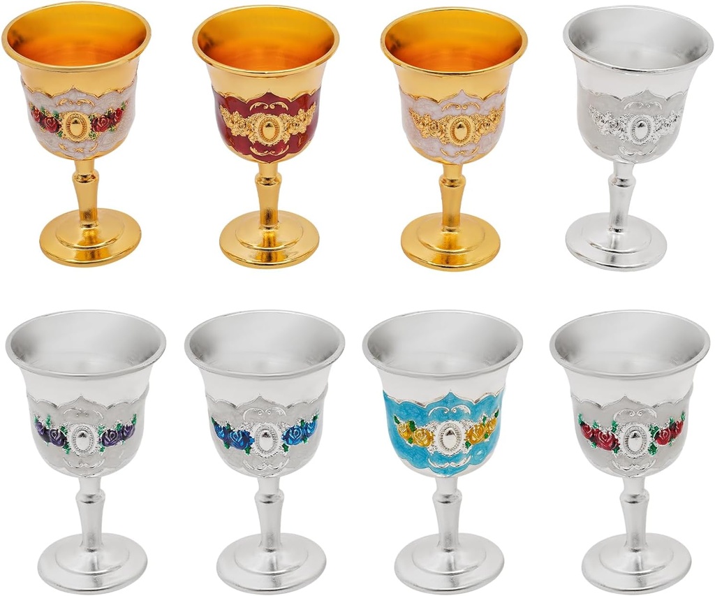 Wine Goblet, Zinc Alloy Goblet, European Retro Goblet Set of 8, for Weddings, Dinner Parties,Everyday Fun Parties and More