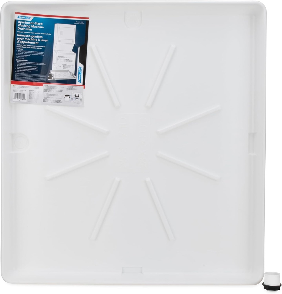 Camco Stackable Washing Machine Drain Pan - Great for Apartment-Sized Washers or Stackable Units - Protects Floors from Leaks & Measures 28-Inches x 30-Inches - Crafted of Heavy-Duty Plastic (21006)