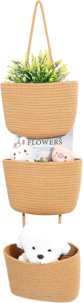 Kichvoe Over the Door Hanging Basket: 3 Tier Cotton Rope Woven Baskets Decorative Hanging Nursery Organizer Decor for Kitchen Bathroom Living Room