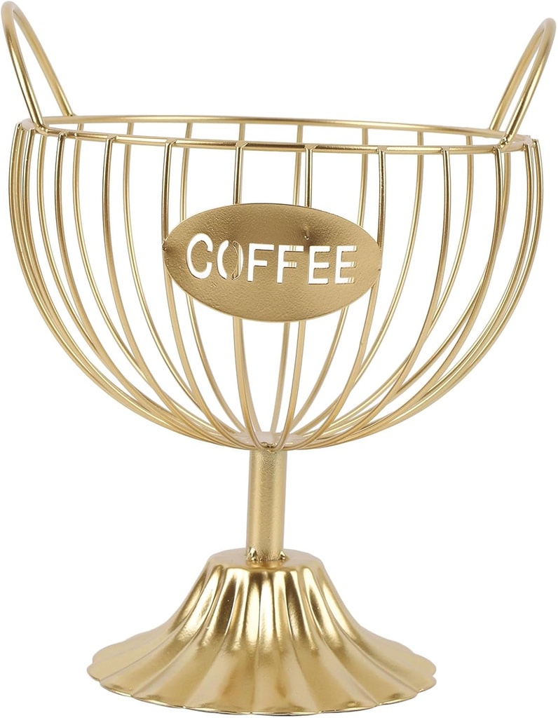 Golden Iron Coffee Pod Holder, Elegant Countertop Organizer, Wide Opening for Easy Access, Stable Weighted Base, Durable and Erosion , Holds Approx. 25 Coffee Pods